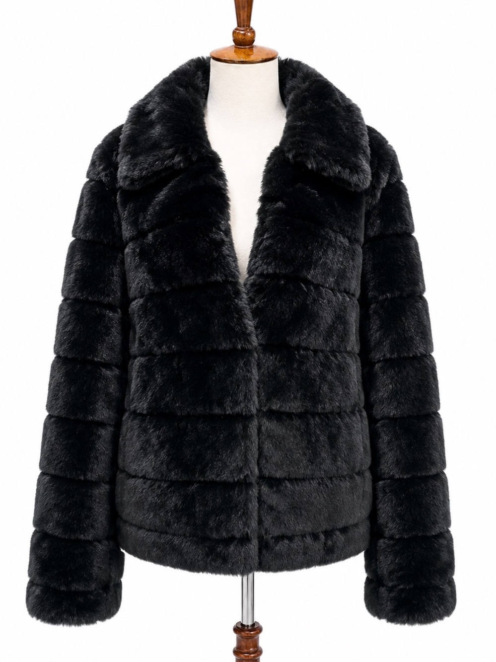Liz Claiborne Classic Black Faux Fur Jacket Coat - Women Large